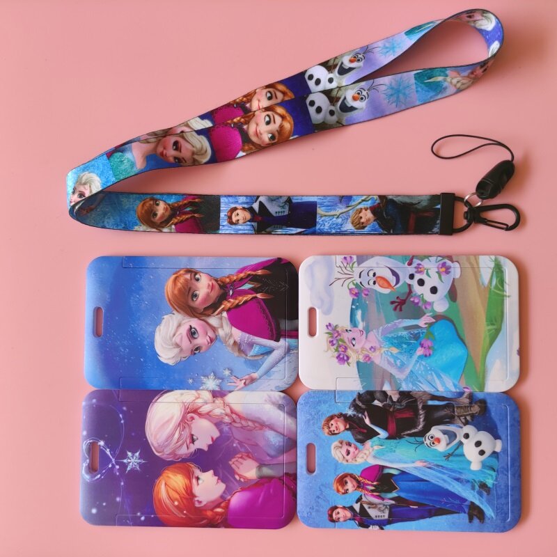 Disney Frozen Printing Bank Card Holder Business Badge Card Case Frame ABS Employee Case Cover Student Lanyard ID Card Holder