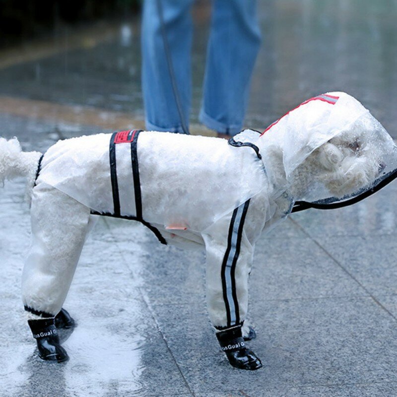 Jas hujan anjing pakaian anjing jas hujan transparan mantel tahan air ringan untuk Jubah hewan peliharaan anjing kecil kucing Chihuahua TeddyJumpsuit