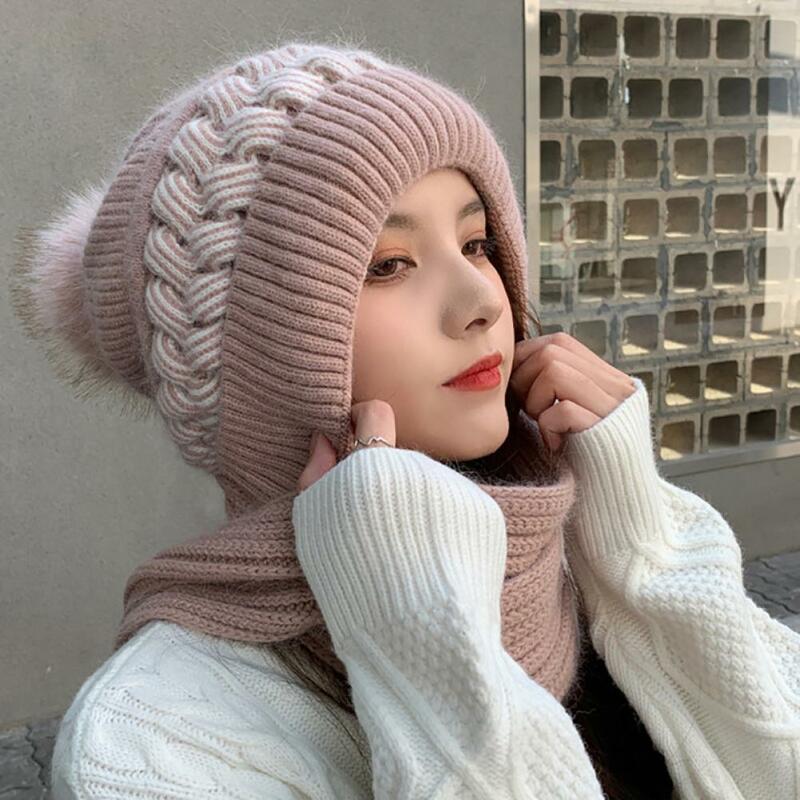 Dropshipping!! Women Hat Twist Pattern Brimless Autumn Winter Korean Style Knitting Cap Scarf for Riding