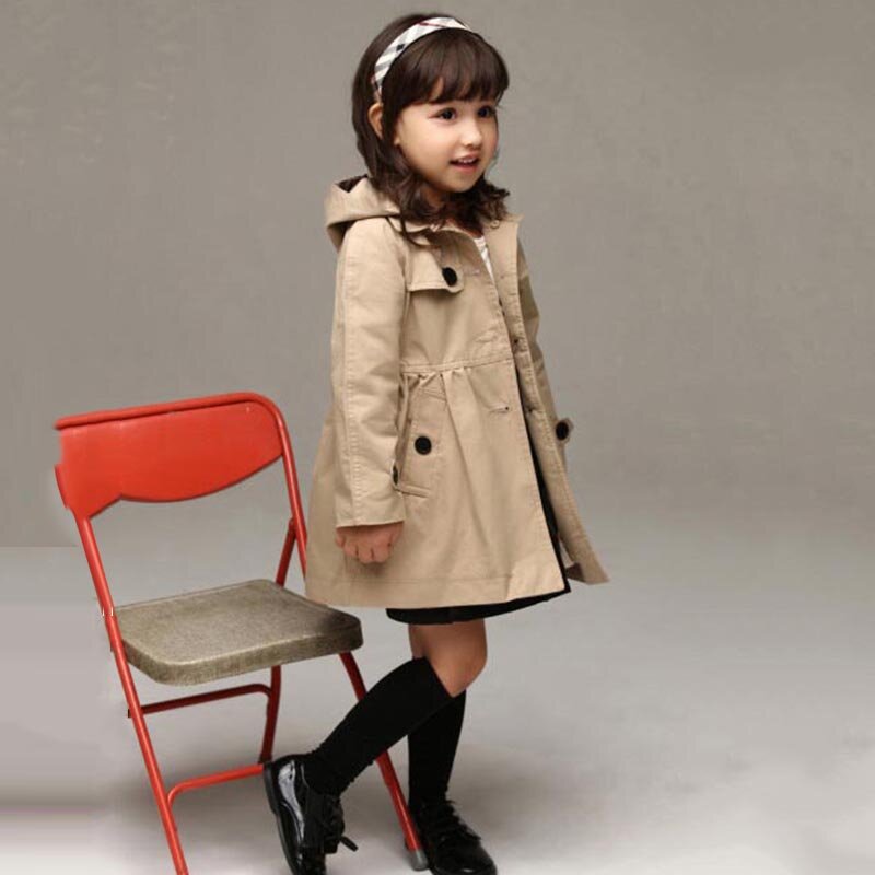 Spring Girls Clothes Fashion Outerwear England Style Children'S Clothing Long-Sleeved Cardigan Vintage Coats New Classic Trench