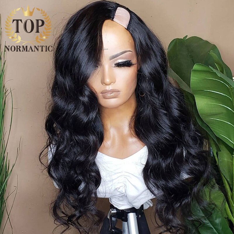 Topnormantic-Peluca de cabello humano ondulado para mujeres negras, postizo de pelo Remy brasileño con parte en V de 150 de densidad, color Natural