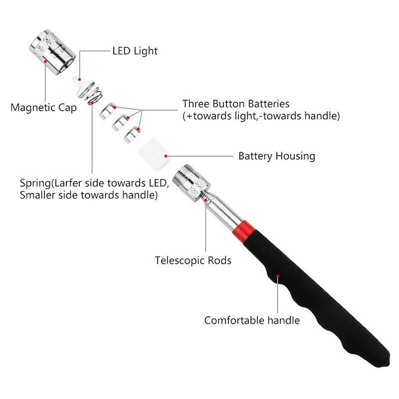 D5 Mini LED magnete luce telescopica magnetica Pick Up torcia lampada per utensili manuali a vite e raccolta cacciavite dado torcia