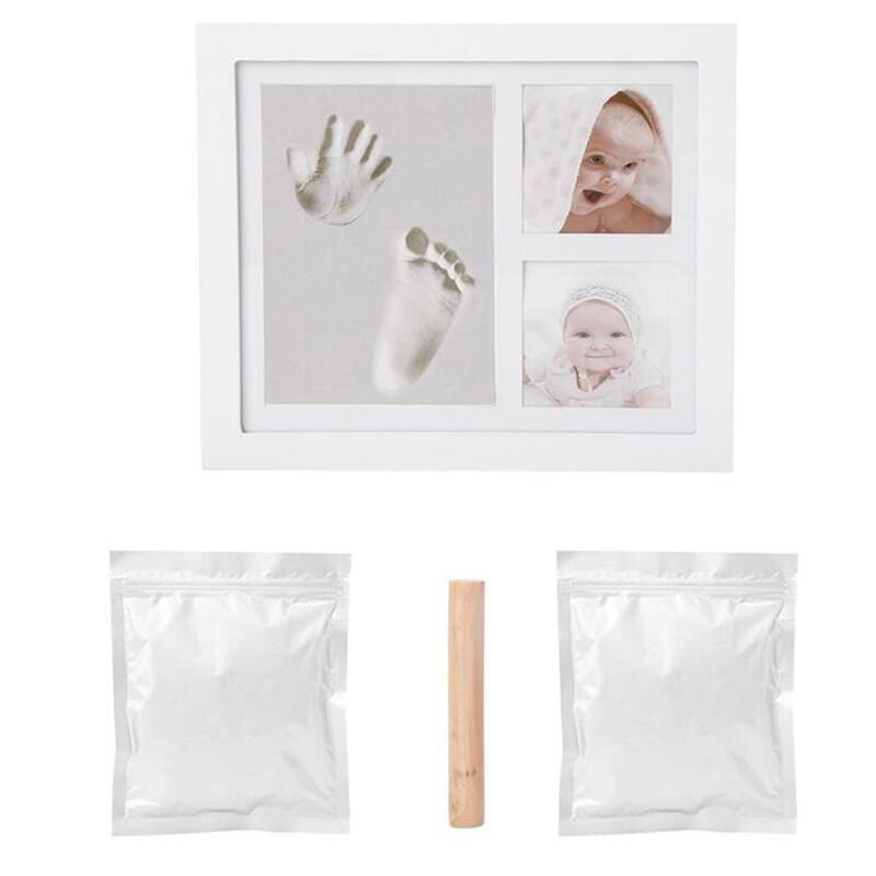 Kuulee bebê handprint pegadas comemorativas moldura da foto do bebê recém nascido mão e pé de madeira impressão óleo três grade moldura da foto