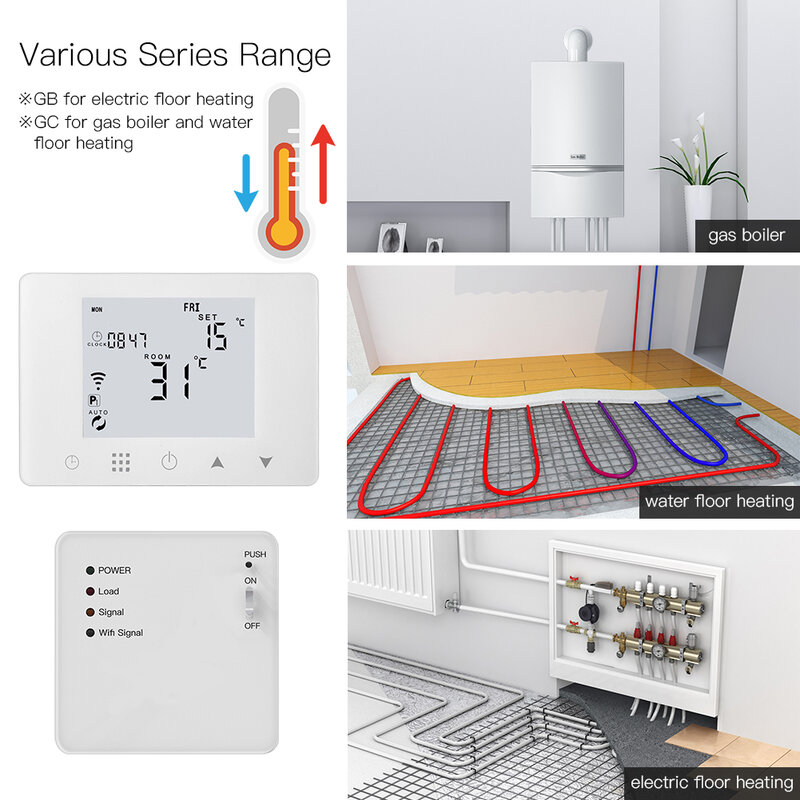 Wifi termostato inteligente wall-hung caldeira de gás de água elétrica aquecimento por piso radiante controlador de temperatura trabalho com alexa casa do google