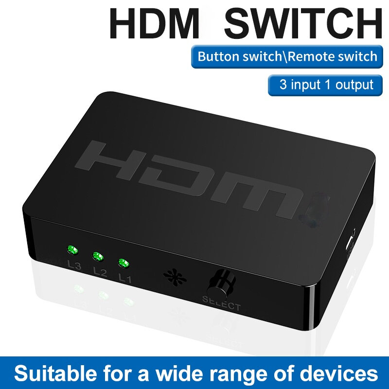3 In 1 Out 1080P HDMI Switcher พร้อมรีโมทคอนโทรล1080P 4K HDMI-ใช้งานร่วมกับ Splitter สำหรับ HDTV,PC,PS3,PS4,XBOX