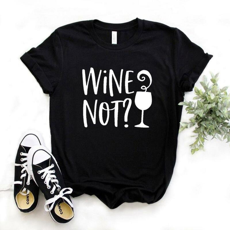 Camisetas con estampado de vino para mujer, camiseta divertida informal para mujer, camiseta Hipster de 6 colores, NA-509