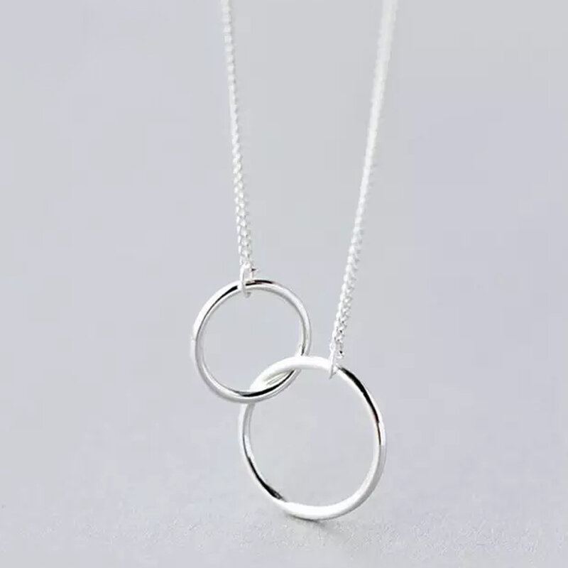 Double Circle Interlock Clavicle Short Necklace 925 Sterling Silver Necklace For Women collares   S-N191