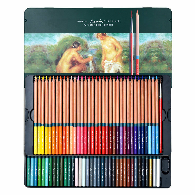 Marco Renoir-lápices de colores solubles en agua para bocetos, suministros de arte para estudiantes, 24/36/48/72/100/120 colores