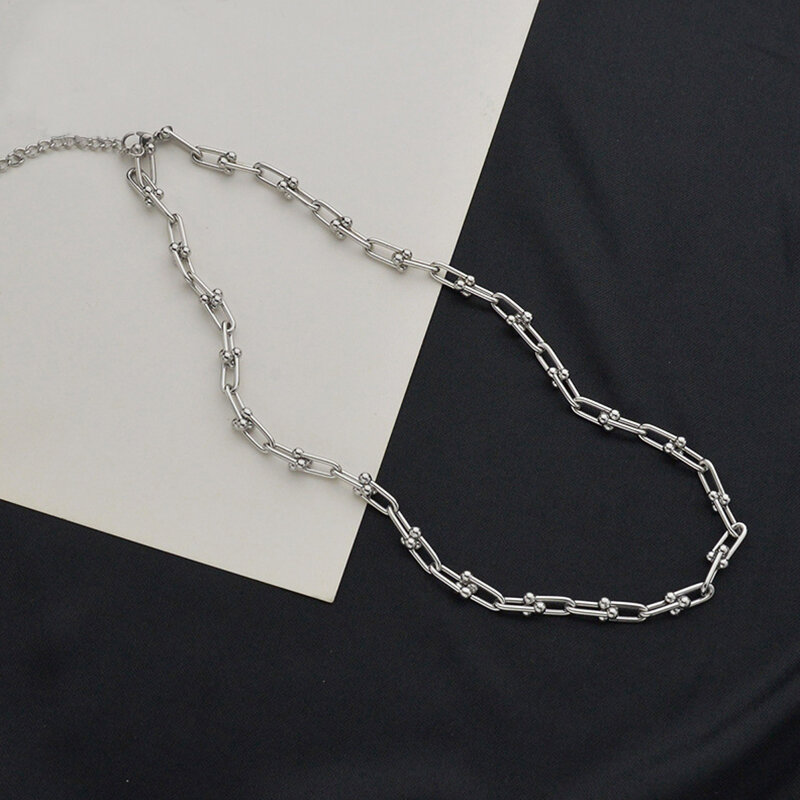 ANENJERY kolor srebrny U w kształcie łańcuszka naszyjnik dla kobiet geometryczny masywny naszyjnik Party biżuteria nowość