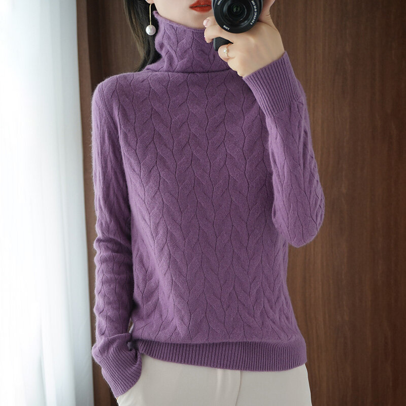 Suéter de cuello alto para mujer, jersey de manga larga, Color sólido, cálido, talla grande, versión coreana, Otoño e Invierno