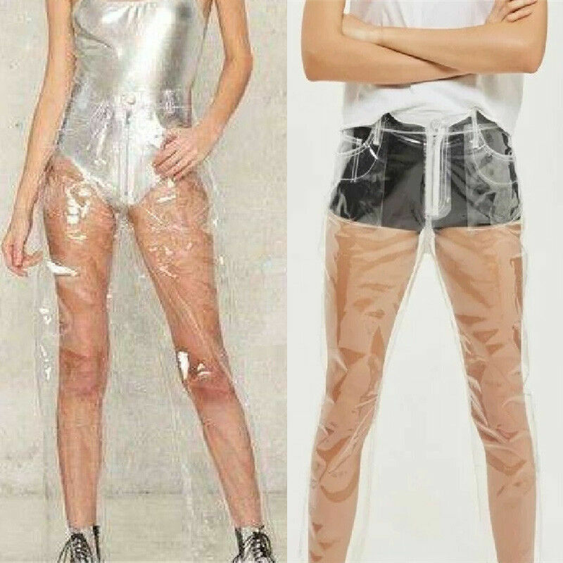 Hot Sale Women Transparency  Wide Leg High Waist Pant Waterproof PVC Plastic Skinny Pants Loose Long Individuality Trousers