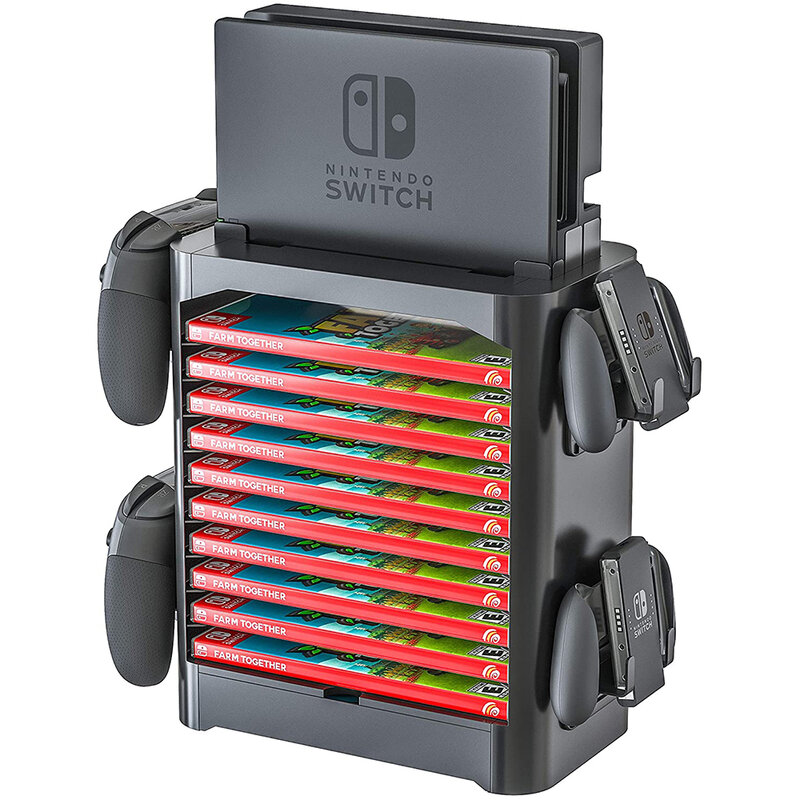 Torre de almacenamiento de accesorios de juego de Nintendo Switch, organizador de controlador de estante de disco de tarjeta de juego apilable para Nintendo Switch OLED