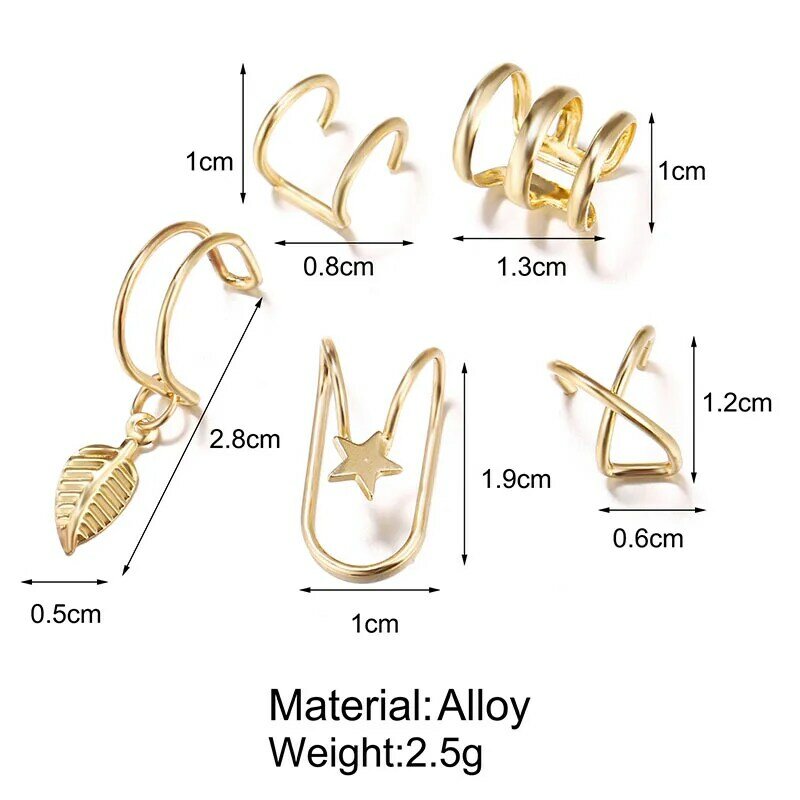 Yobest 5 pçs/set 2019 moda orelha punhos folha de ouro orelha cuff clip brincos para alpinistas não piercing falso cartilagem brinco