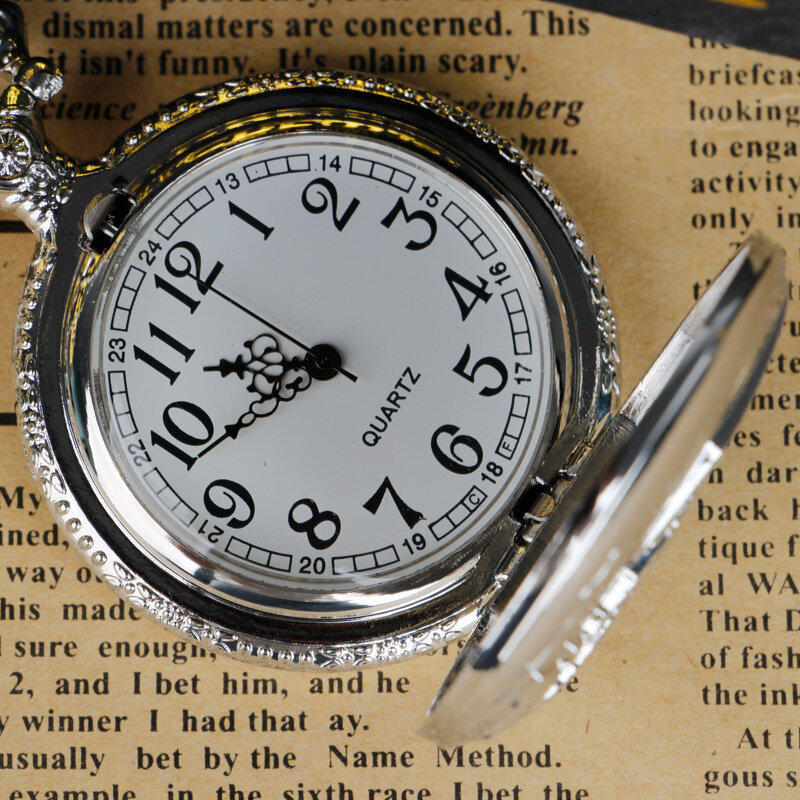 Zegarek srebrny kieszonkowy Retro z Relogio De Bolso kwarcowy zegarek z łańcuszkiem naszyjnik kobiety mężczyźni prezenty