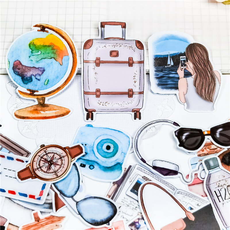 Viagens globo adesivos, 24pcs, adesivos bonitos para scrapbooking, álbum de fotos, etiqueta de decoração, material escolar e de escritório