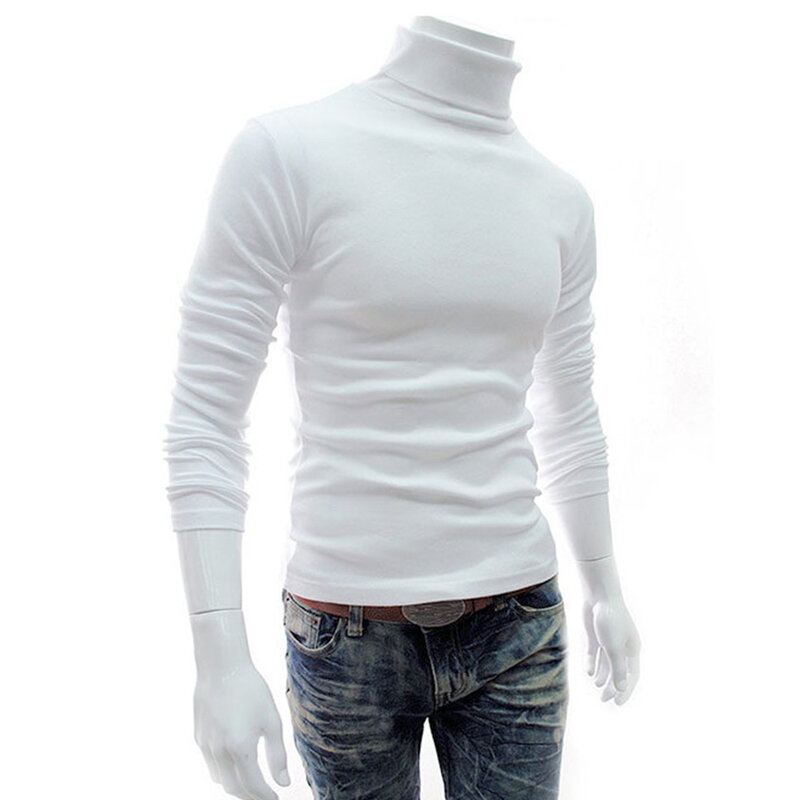 New Men's Slim Turtleneck Long Sleeve Tops Pullover Warm Stretch Knitwear Sweater Tight-fitting   High-neck Casual Men Clothing