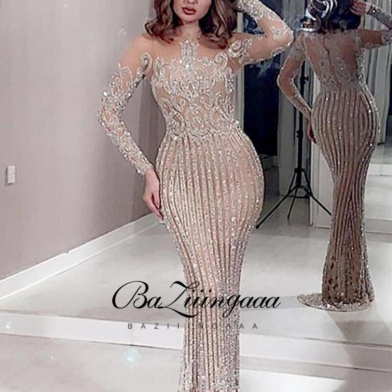 BAZIIINGAAA New Elegant Woman Evening Gown Plus Size Slim Printed Long Evening Dress Suitable for Formal Parties