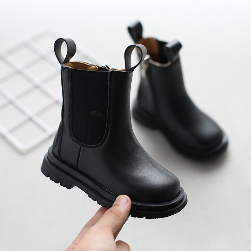 Size 21-30 Kids Spring Winter Chelsea Shoes Thick bottom Waterproof White Cotton Boots British Style Girls Toddler Short Boots