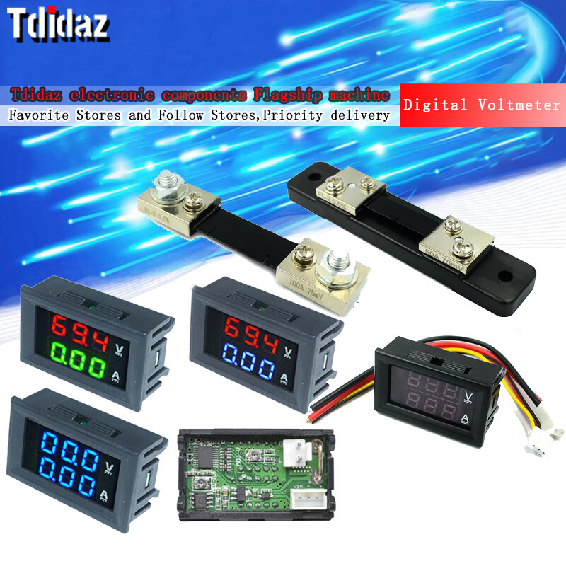 デジタル電圧計0-100v1a,10a,50a,100A,LED,デュアルディスプレイ,デジタル電流および電圧計