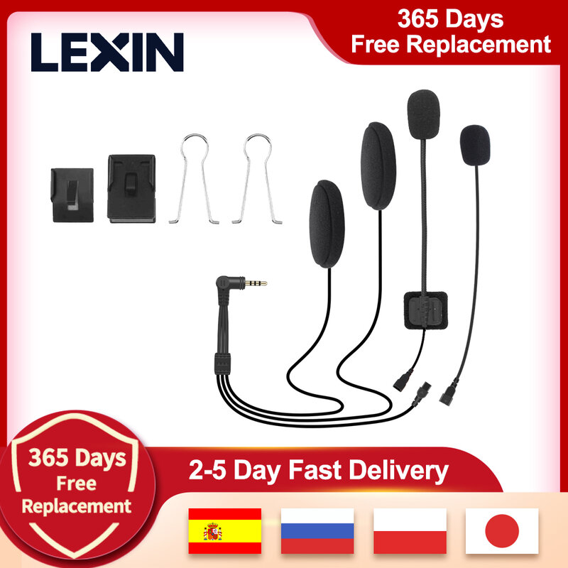 LEXIN LX-B4FM Set Headset Interkom & Klip untuk Helm Penuh/Setengah dengan Colokan Jack Headphone Bluetooth Suara Keras dan Kualitas Tinggi