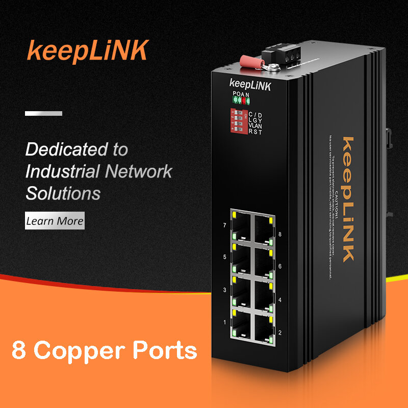 Interruptor de red Ethernet Industrial, conmutador rápido de 8 puertos, 10/100Mpbs, no gestionado, IP40