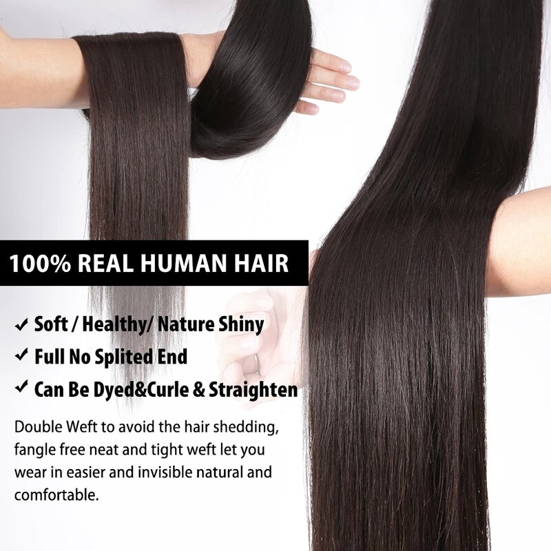 Seditty-mechones de pelo liso brasileño, extensiones de cabello humano Remy, paquete de 1/3/4, tejido de doble trama