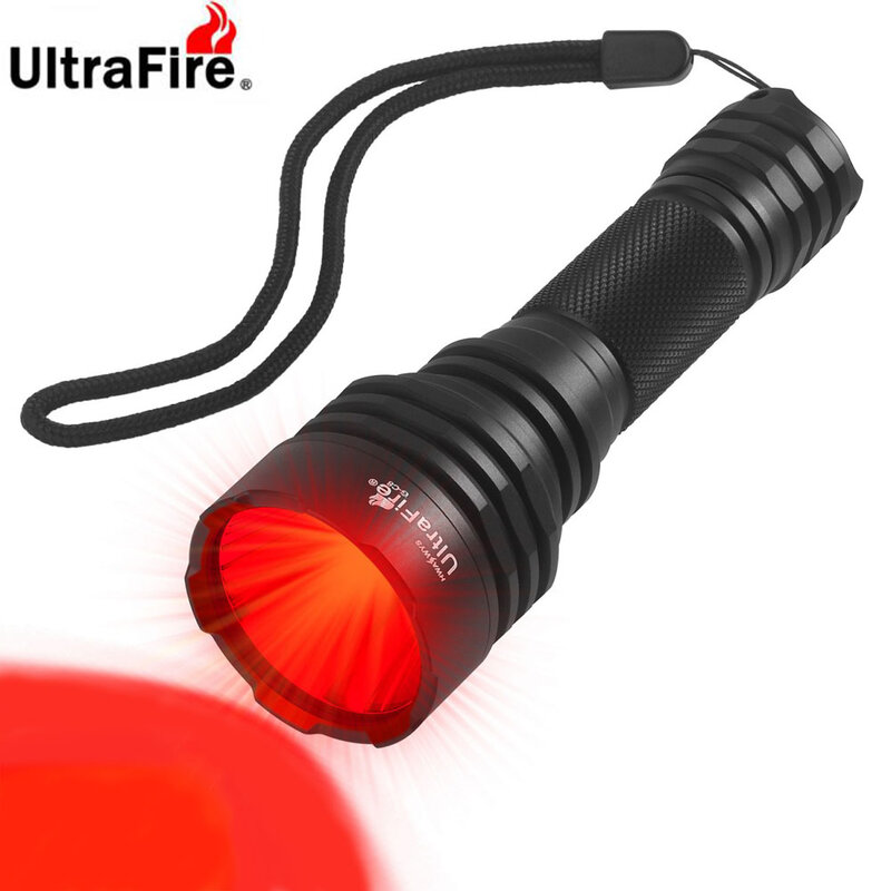 UltraFire C8 LED Senter Lampu Merah Kuat Luar Ruangan Menggunakan Senter Manual Genggam 18650 untuk Berburu Taktis Lentera Tahan Air
