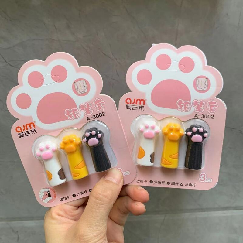 3pcs/lot Cat'S Paw Pen Cover Silicone Cap Neutral Pencil Cover School Students Supplies Soft Rubber Cute School Korea Cartoon