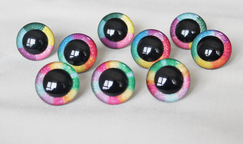 Neue regenbogen augen 14mm-30mm glitter runde klar spielzeug sicherheit augen + washer Für Wolle diy schüler erkenntnisse --- R3