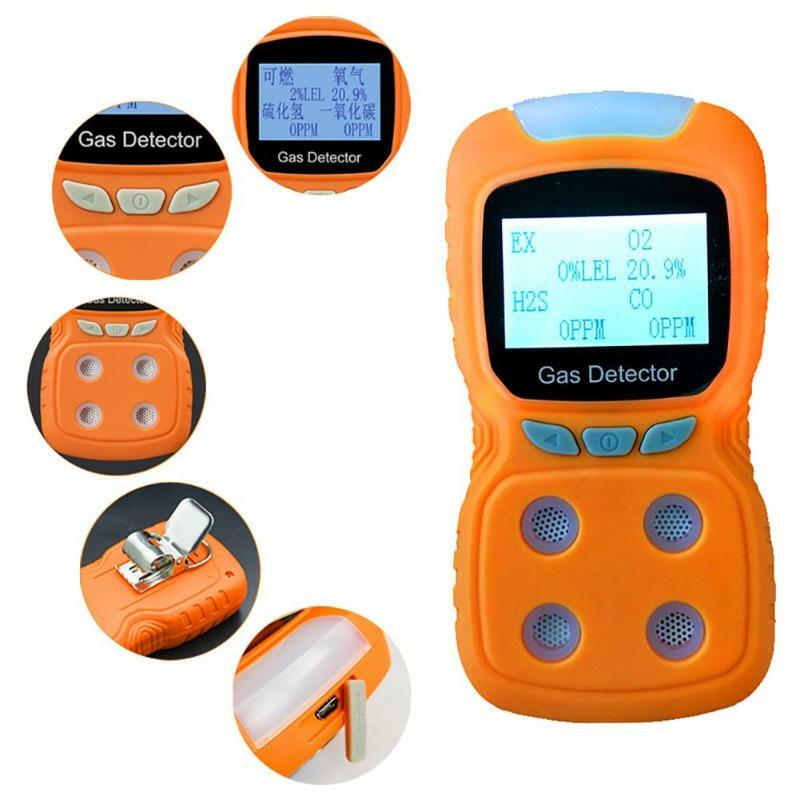 Detector de alarma de Gas tóxico LCD 4 en 1, recargable por USB, H2S CO, O2, Monitor de oxígeno, analizador de Gas, Detector Digital de neumático