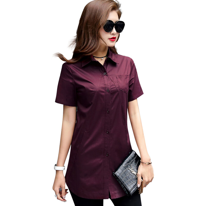 Blusa informal con cuello vuelto para mujer, camisa de oficina a la moda, 6XL talla grande, verano, envío gratis