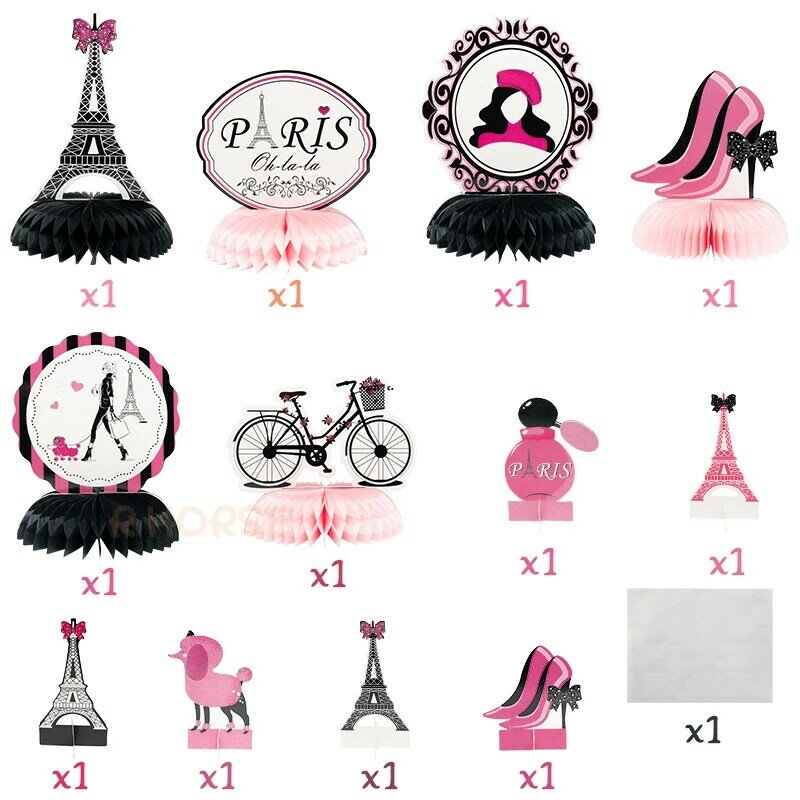 Bolas de panal de París de 12 piezas, Decoración de mesa para cumpleaños, bicicleta, elementos románticos, centros de mesa
