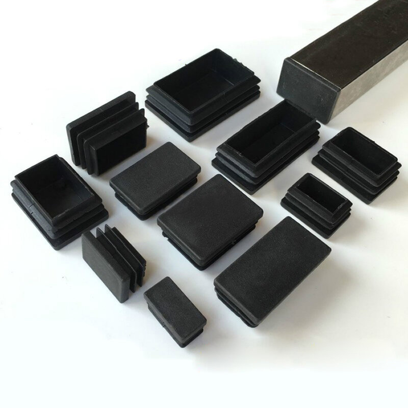 Tabung persegi plastik hitam 40x80mm, 2/4/8 buah dengan topi pipa tahan air persegi panjang alas kaki pipa baja, colokan segel bingkai besi