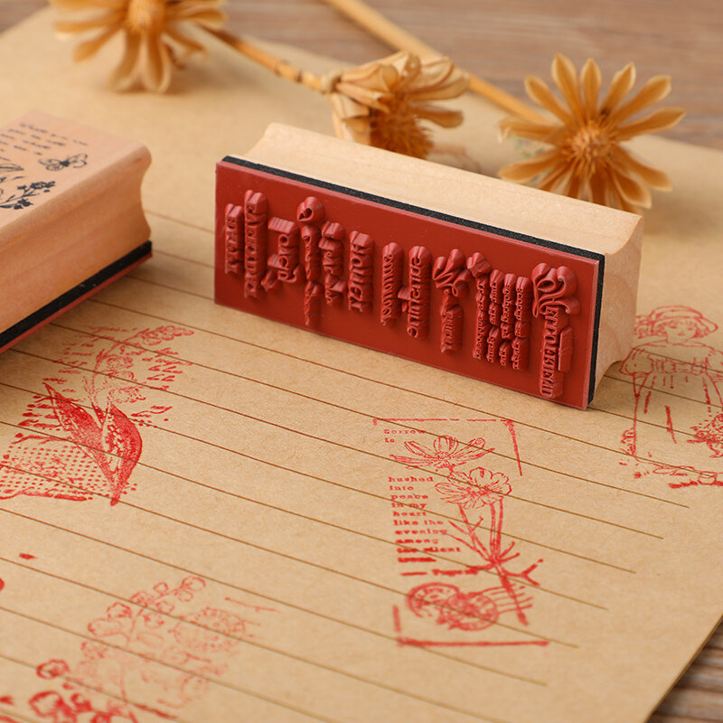 Yoofun Vintage Wood Rubber Stamps Flower Pretty Lady Standard Stamp Seal for Scrapbooking Journals Student DIY Accesorries