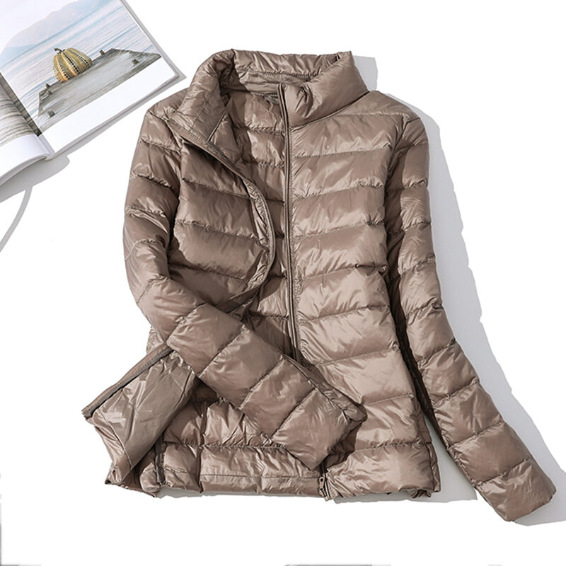 Jaqueta ultraleve de inverno feminina, casaco básico com capuz de veludo para mulheres, jaqueta para outono e inverno 2020