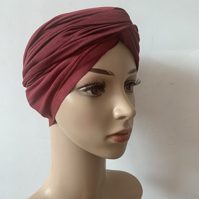 Turbante de ante suave para mujer, gorros de color sólido para la cabeza, hijab musulmán, islámico, india, 2020