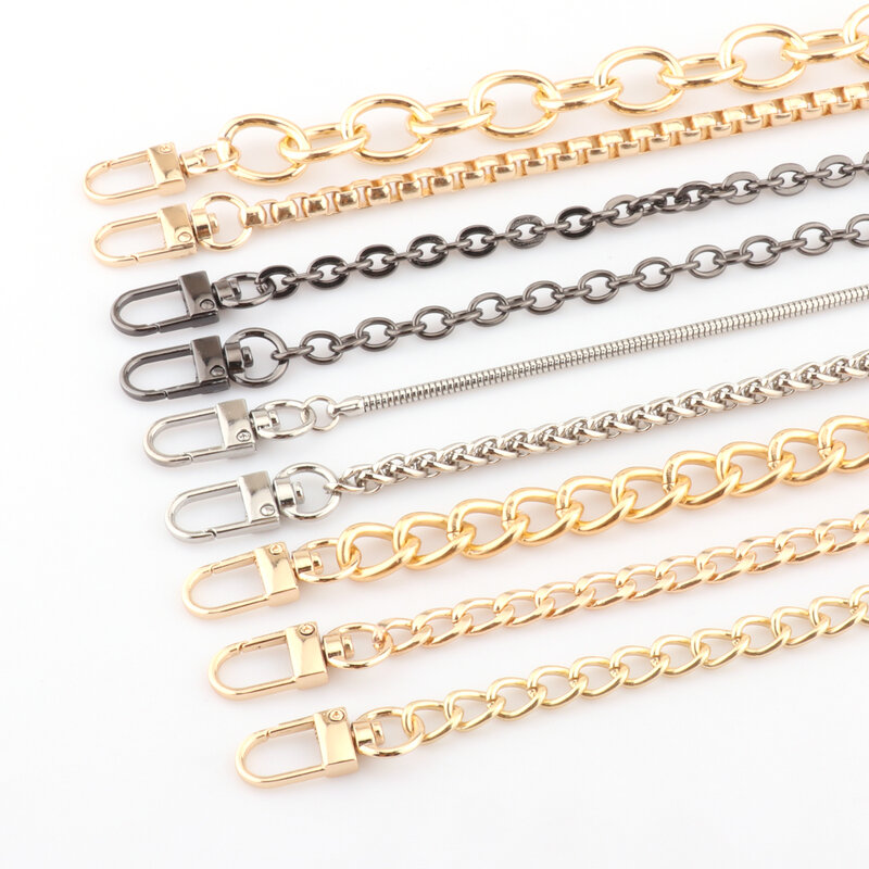 Cadena de Metal dorada para mujer, adorno de 40-120cm, correas de monedero, piezas de bolsos, cadenas, cinturón de Metal dorado para bolsos, cadena de mini Accesorios