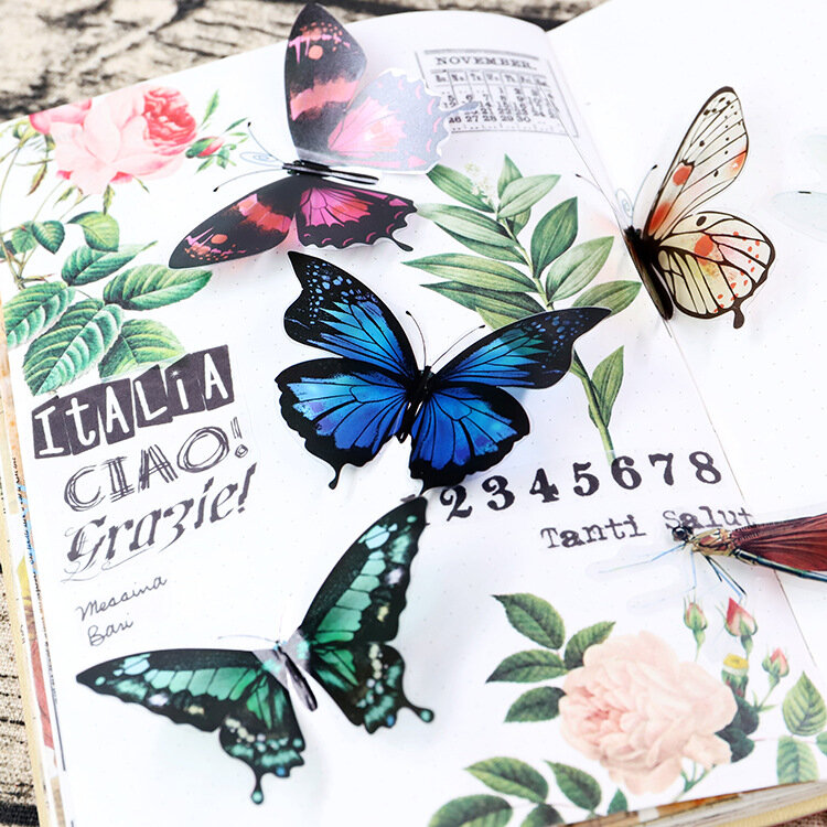 30 Buah Paket Stiker Transparan Alat Tulis Retro Kupu-kupu Serangga Capung Stiker Bahan Dekorasi Jurnal Berkala