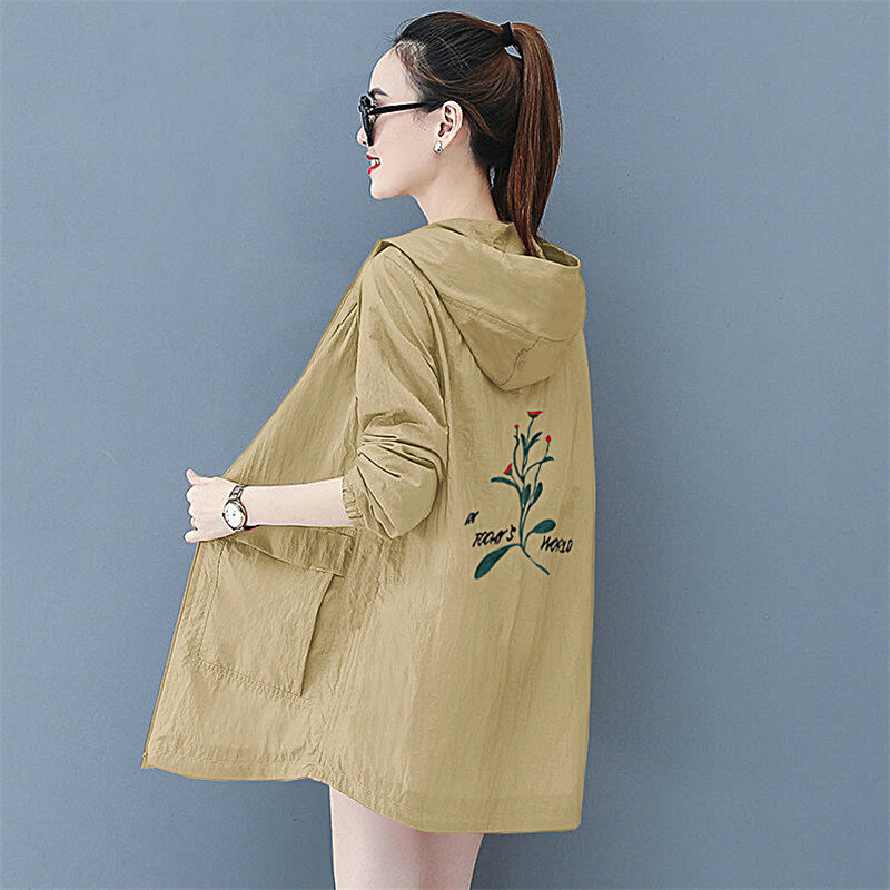 Пальто женское средней длины с вышивкой, Солнцезащитный кардиган с защитой от ультрафиолета, одежда для женщин, размеры 6XL, лето 2022