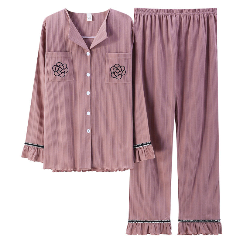 المرأة القطن نوم دعوى الخريف زهرة طويلة الأكمام الأميرة منامة سترة عادية Homewear ساحات كبيرة M-3XL Pijamas Mujer