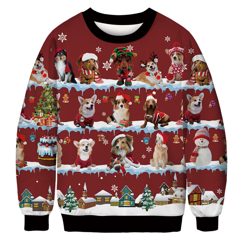 2022 nowy świąteczny nadruk kota para jesień z długim rękawem wokół szyi bluza z kapturem luźny sweter świąteczny pokaz kostium Dropshipping