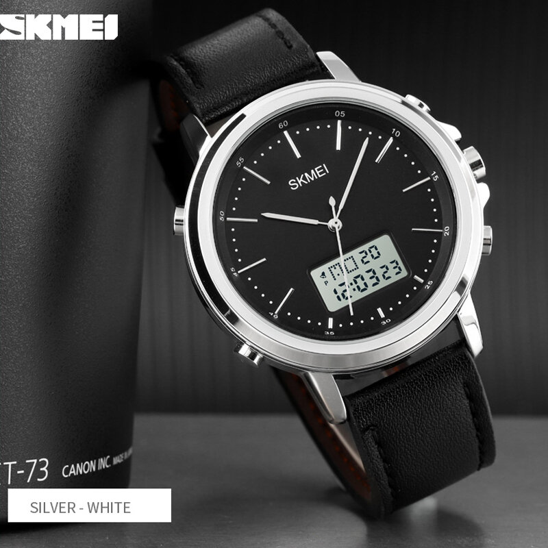 SKMEI 최고 브랜드 남성 미니멀리즘 스포츠 시계 패션 빈티지 가죽 스트랩 전자 남성 시계, 디지털 손목 시계 1652