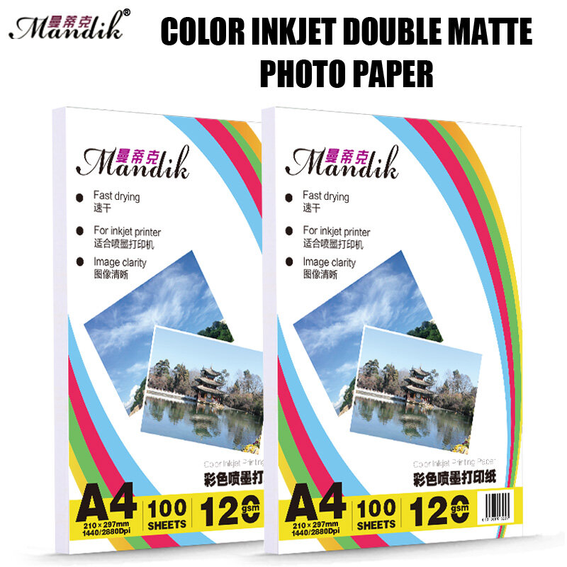 120 г, 140 г, A3, A4, 100 листов в упаковке, Двухсторонняя матовая фотобумага с покрытием для струйной печати