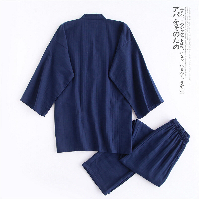 Celana Kardigan Kimono Gaya Jepang Set 2 Buah Pakaian Tidur Pria Jubah Mandi Katun Nyaman Setelan Rumah Jubah Pakaian Tidur Kasual Harian