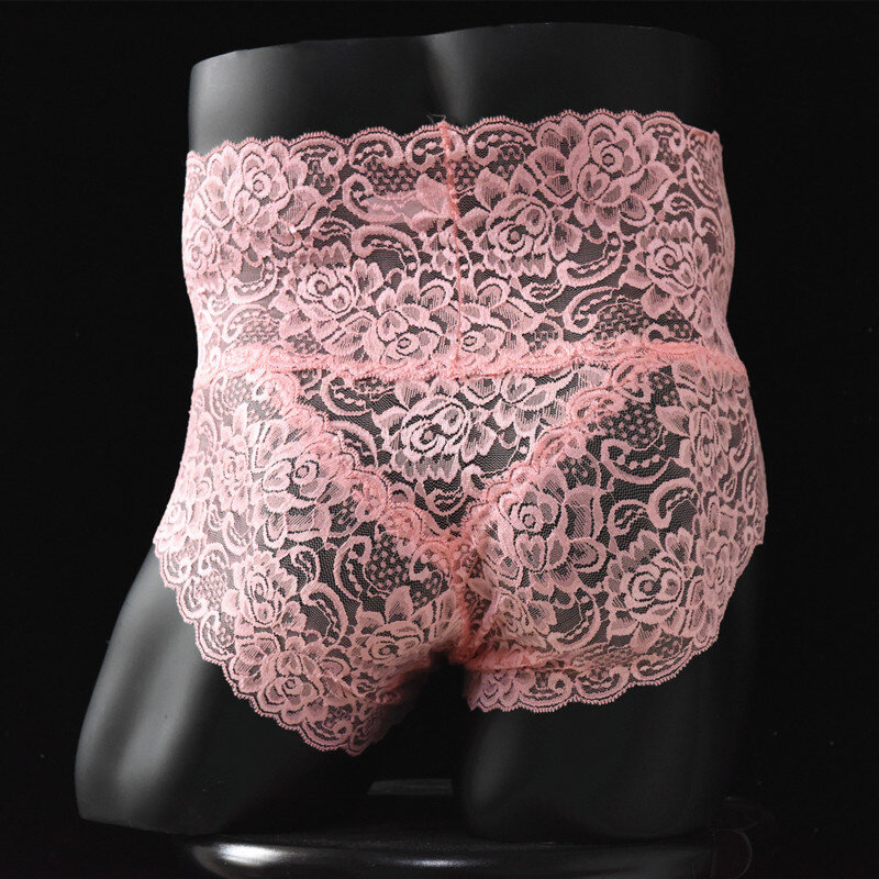 Men's High Waist Lace Sexy Underwear Transparent Hot Floral Lingerie Sissy Porno Panties Semi Bikini G-string Briefs Gay Exotic