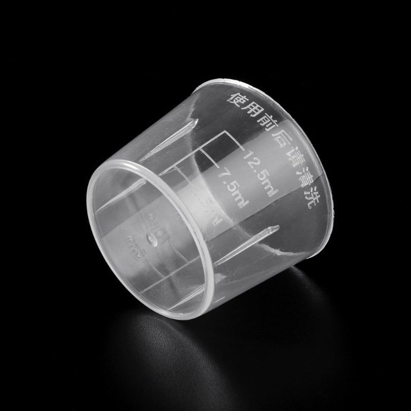 Copo de medição de plástico transparente, copo de medição graduado para béquer, copos de medicamentos para laboratório com 10 peças 15ml