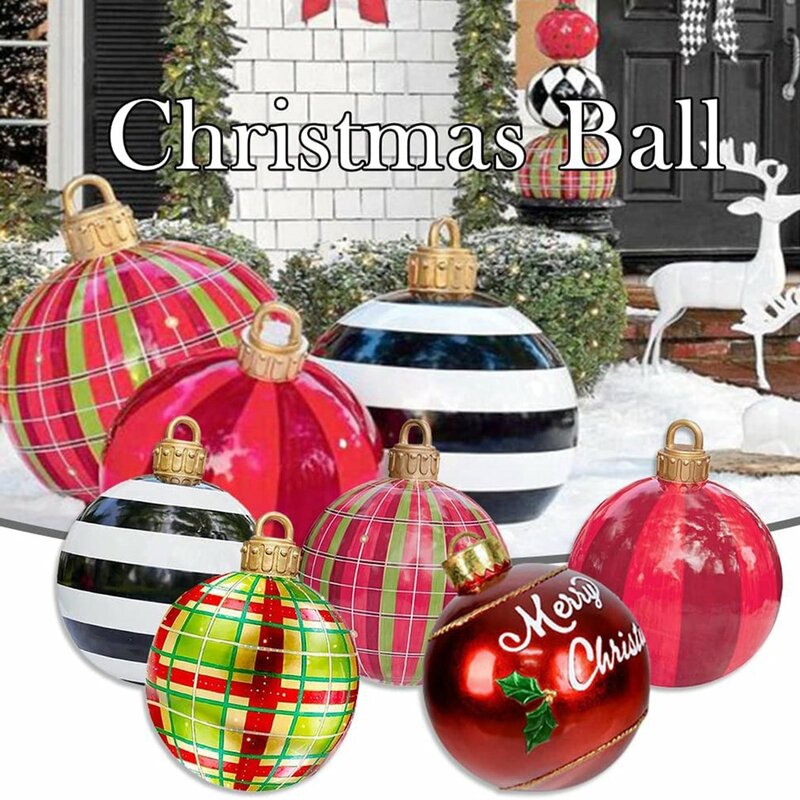 Bola de Navidad de 60cm para decoración de jardín, ornamento de árbol de Navidad al aire libre, bola inflable decorativa, regalo de Navidad nuevo