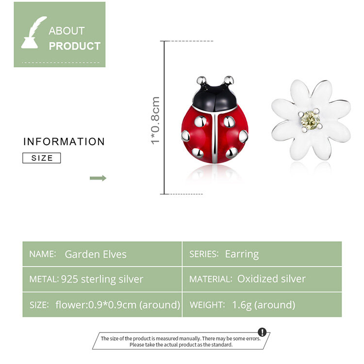 WOSTU 100% 925 Sterling Silver Ladybug and daisy Stud Earrings For Women Girl Trendy Fashion Silver Jewelry Gift FIE917