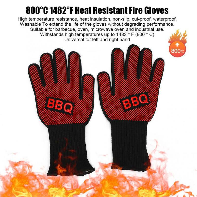 Luvas resistentes ao calor para churrasco, grelha a prova de fogo resistente ao calor, retardante de chamas, antiderrapante, forno, churrasco, proteção manual pm024