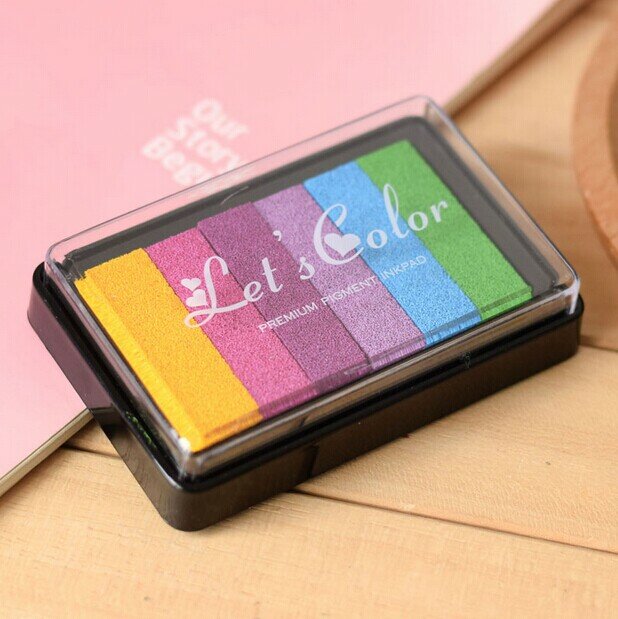 6 colors Safety Non-Toxic Ink Pad Creative Rainbow Inkpad Rubber Stamp Oil Based for Children's Finger Print DIY Art Kids Gift